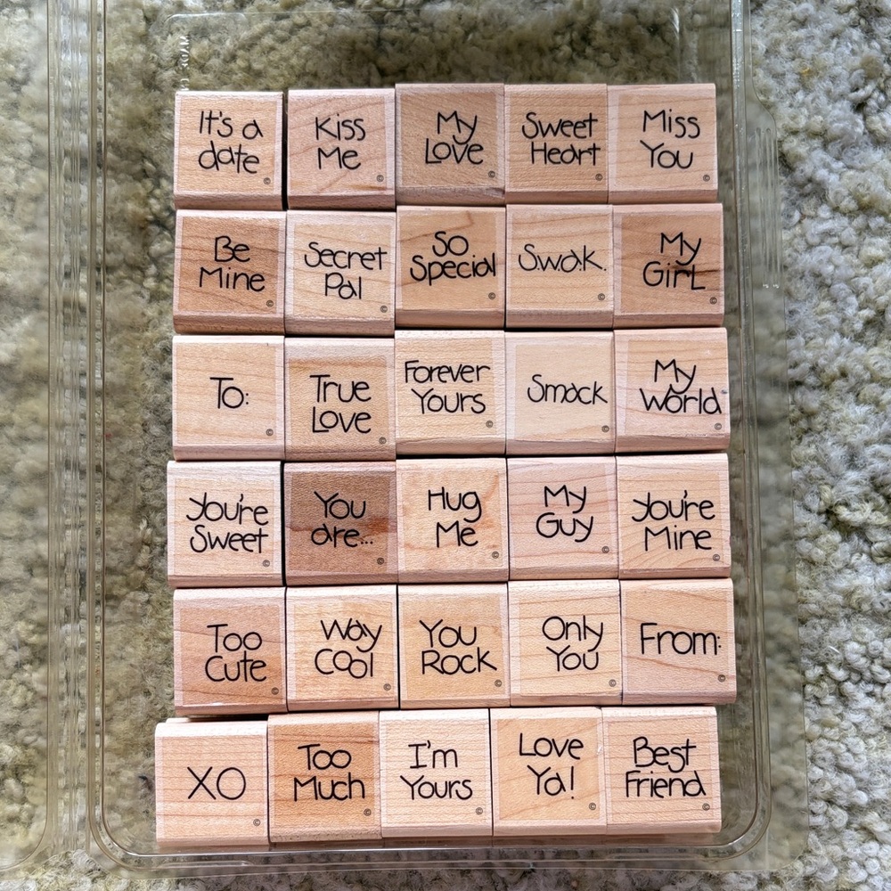 Set of Small Sentiment Wood Rubber Stamps